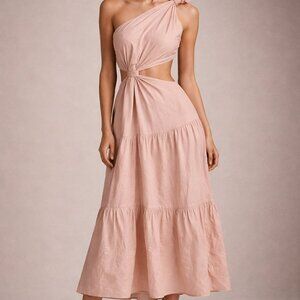 Bonita Blush One Shoulder Cutout Tiered Maxi Dress Boho Resort Size X Small